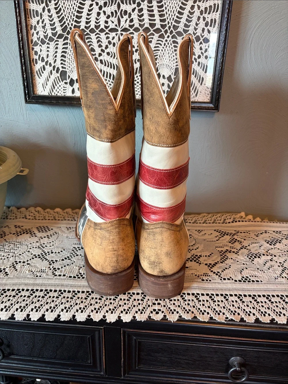 J.B. Dillon Men's American Flag Leather Cowboy Boots - Red, White, Blue, Brown